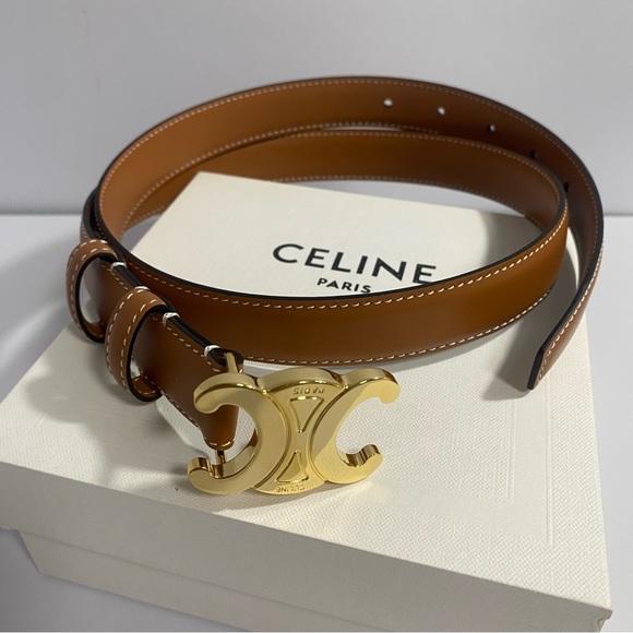 Celine Brown Leather Belt with Gold Buckle - Picture 1 of 5